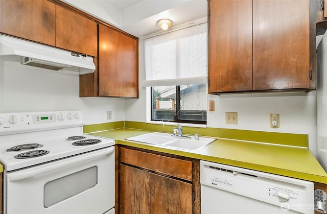 1200 Lenora Ct, Bellingham, WA 98225 - kitchen with white appliances, extractor fan, and light countertops
