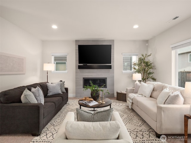 4419 141st Pl SE, Snohomish, WA 98296 - living area featuring recessed lighting and a fireplace