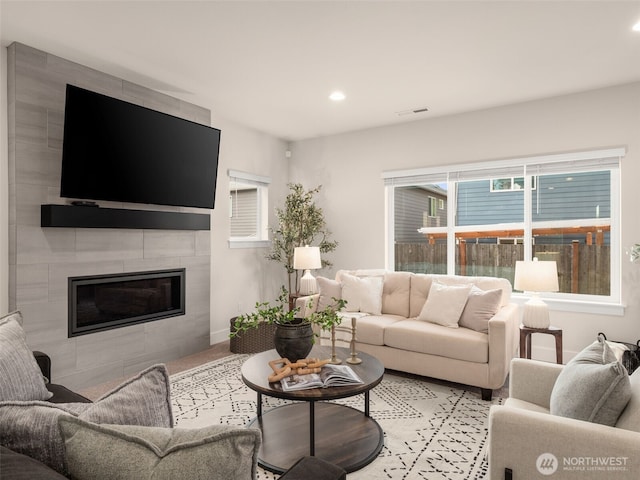 4419 141st Pl SE, Snohomish, WA 98296 - living room with recessed lighting and a fireplace