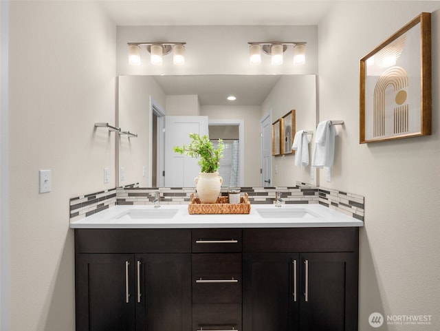 4419 141st Pl SE, Snohomish, WA 98296 - bathroom with tasteful backsplash, double vanity, and a shower