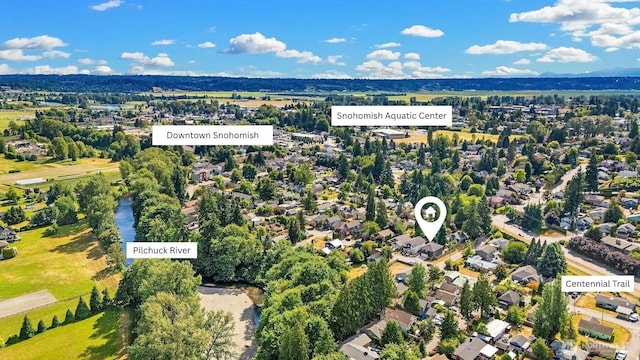 830 Mill Ave, Snohomish, WA 98290 - aerial overview of property's location with nearby suburban area
