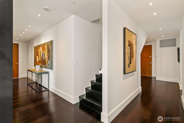 1521 2nd Ave Unit 3801, Seattle, WA 98101 - corridor with wood-type flooring, recessed lighting, and stairs