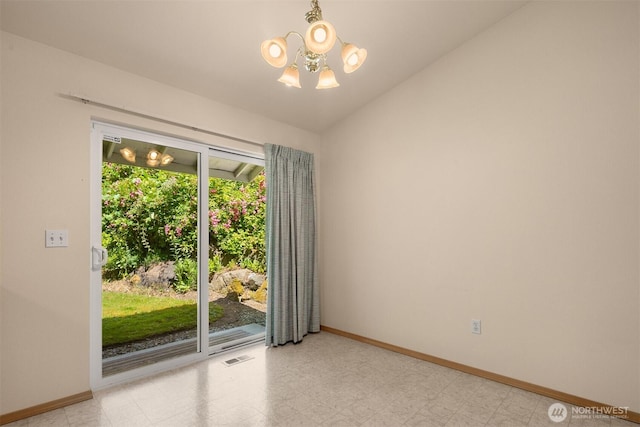 4050 NE 197th St, Lake Forest Park, WA 98155 - empty room with a chandelier, vaulted ceiling, and light flooring