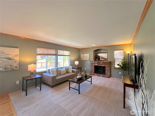 26504 126th Pl SE, Kent, WA 98030 - living area with crown molding and a fireplace