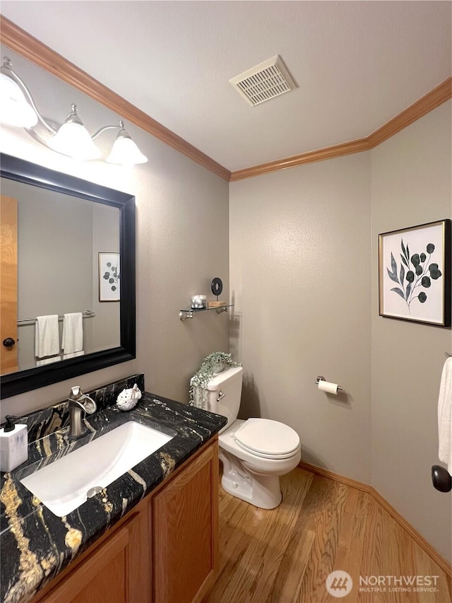 26504 126th Pl SE, Kent, WA 98030 - bathroom with wood finished floors, crown molding, and vanity