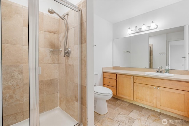 6405 Sand Point Way NE, Seattle, WA 98115 - full bathroom featuring a shower stall, vanity, and stone tile floors