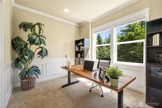 1501 209th Ave NE, Sammamish, WA 98074 - office space with carpet, ornamental molding, a decorative wall, and wainscoting