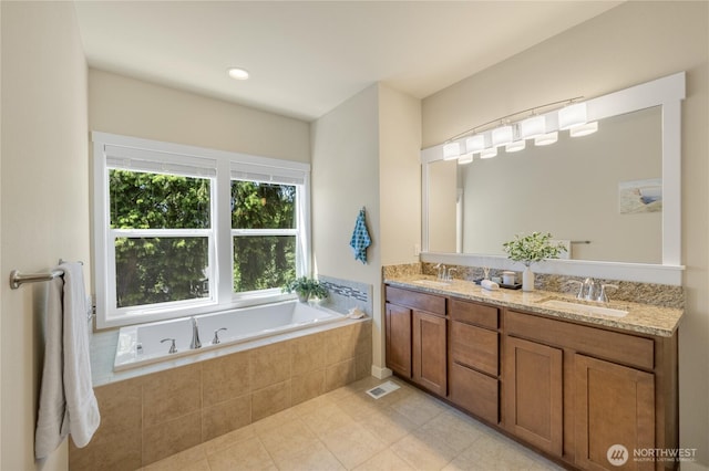 1501 209th Ave NE, Sammamish, WA 98074 - bathroom with double vanity, tile patterned floors, and a garden tub