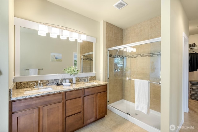 1501 209th Ave NE, Sammamish, WA 98074 - full bathroom featuring a shower stall, double vanity, and a spacious closet