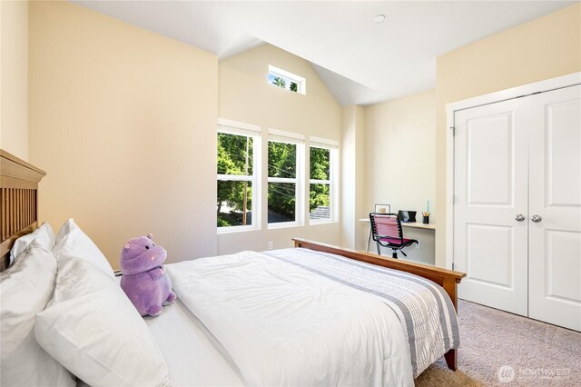 1501 209th Ave NE, Sammamish, WA 98074 - bedroom featuring carpet flooring, lofted ceiling, and a closet