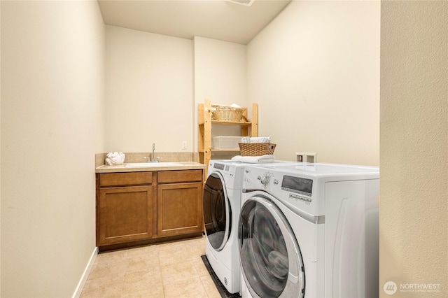 1501 209th Ave NE, Sammamish, WA 98074 - laundry room featuring independent washer and dryer, cabinet space, and light tile patterned flooring