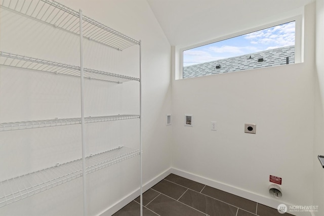1323 N 185th St Unit A, Shoreline, WA 98133 - washroom featuring hookup for an electric dryer, washer hookup, and dark tile patterned floors