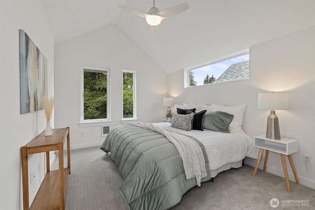 1323 N 185th St Unit A, Shoreline, WA 98133 - bedroom with vaulted ceiling, a ceiling fan, and light carpet