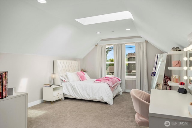 1118 26th St NW, Puyallup, WA 98373 - bedroom with a skylight, vaulted ceiling, carpet flooring, and recessed lighting