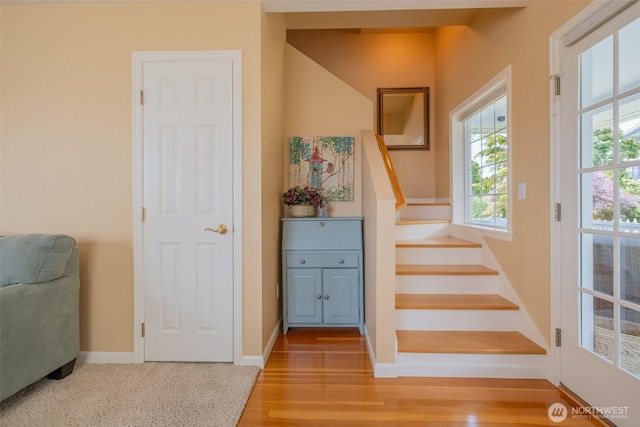 618 12th St, Bellingham, WA 98225 - stairs with baseboards and wood finished floors