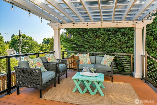 2456 4th Ave W, Seattle, WA 98119 - wooden terrace featuring an outdoor hangout area and a pergola