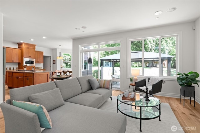 19735 183rd Way SE, Renton, WA 98058 - living room featuring light wood-type flooring and recessed lighting