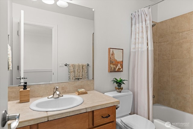 19735 183rd Way SE, Renton, WA 98058 - full bathroom featuring vanity, shower / tub combo, and tasteful backsplash