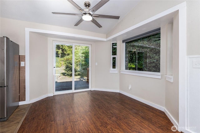 120 E Rd Of Tralee, Shelton, WA 98584 - empty room featuring a ceiling fan, vaulted ceiling, and wood finished floors