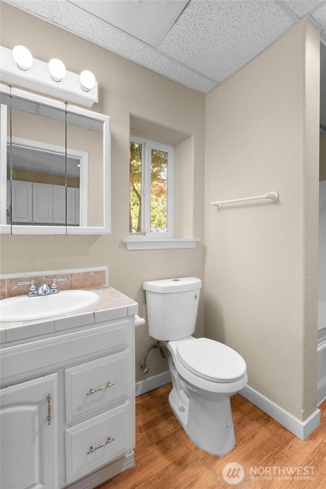 5225 Illahee Ln NE, Olympia, WA 98516 - bathroom featuring wood finished floors, vanity, and a drop ceiling