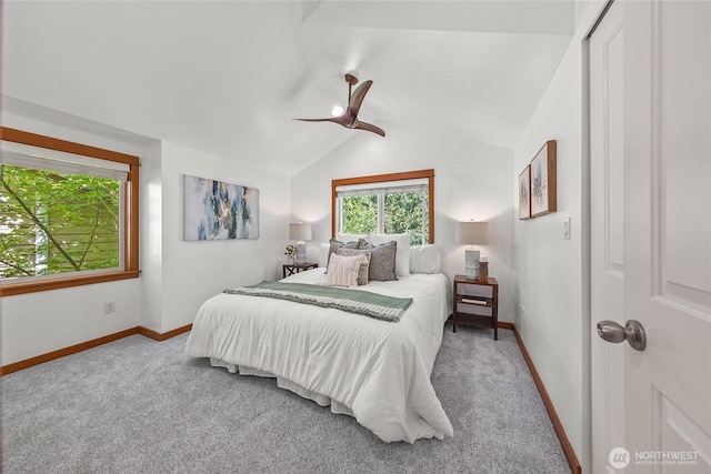 2511 NE 125th St Unit A, Seattle, WA 98125 - bedroom featuring carpet, lofted ceiling, and ceiling fan