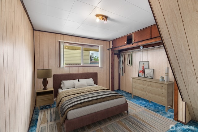 2507 Bay Ave, Hoquiam, WA 98550 - bedroom featuring carpet and wooden walls