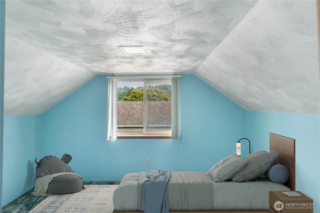 2507 Bay Ave, Hoquiam, WA 98550 - bedroom with lofted ceiling and a textured ceiling