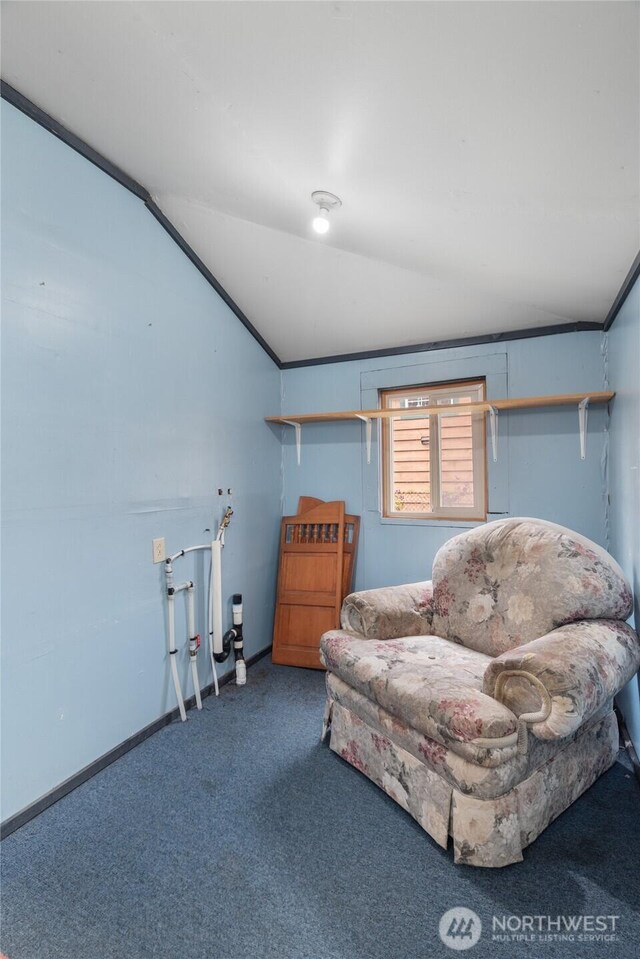 2507 Bay Ave, Hoquiam, WA 98550 - living area featuring carpet and vaulted ceiling