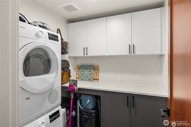 917 NW 51st St Unit D, Seattle, WA 98107 - laundry area featuring estacked washer and dryer and cabinet space