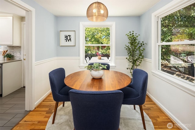3033 48th Ave SW, Seattle, WA 98116 - dining space with wainscoting and light wood-style flooring