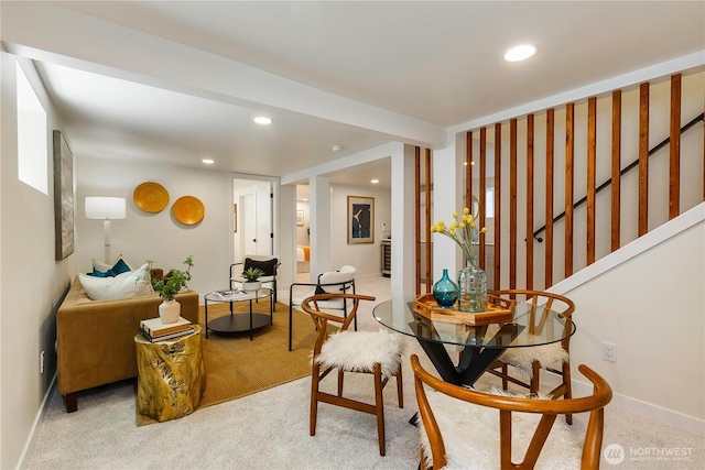 5310 46th Ave S, Seattle, WA 98118 - dining space with light colored carpet, recessed lighting, and stairs