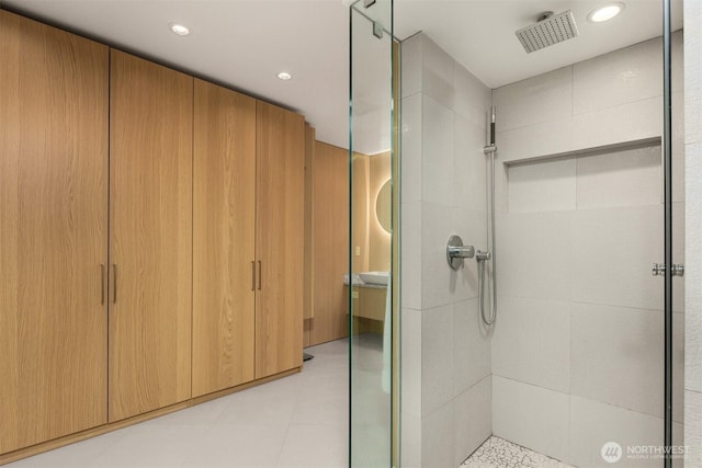 3650 26th Pl W Unit 202A, Seattle, WA 98199 - full bathroom featuring a shower stall and recessed lighting