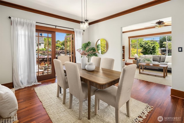 5817 28th Ave NW, Seattle, WA 98107 - dining space featuring plenty of natural light, crown molding, wood finished floors, and ceiling fan
