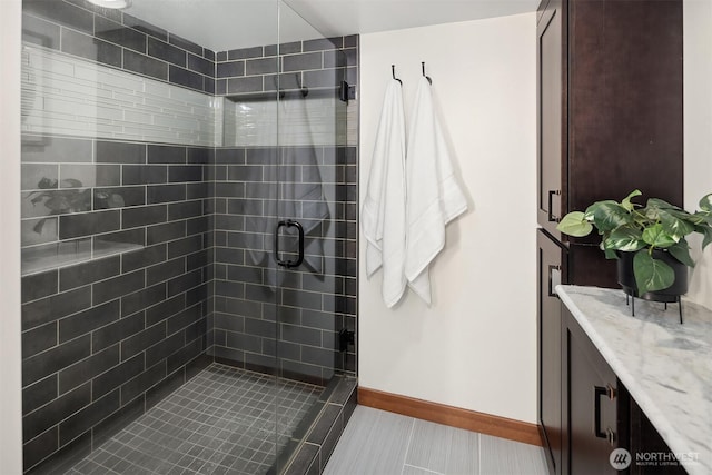 5817 28th Ave NW, Seattle, WA 98107 - bathroom with a stall shower, vanity, and tile patterned flooring