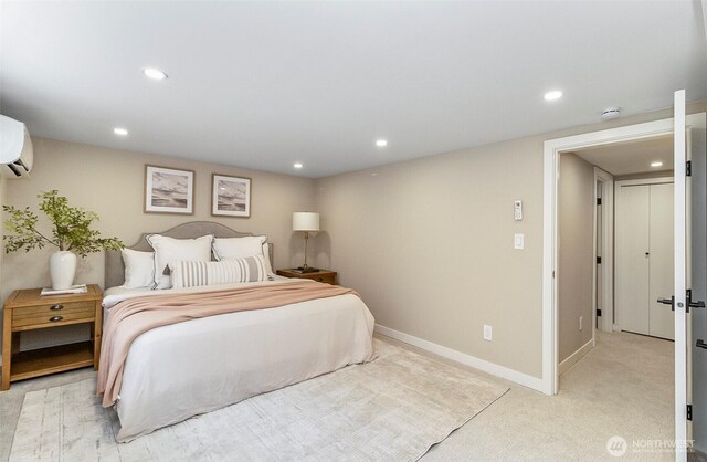 4725 37th Ave SW, Seattle, WA 98126 - bedroom with recessed lighting, light carpet, and a wall mounted AC