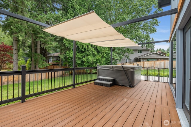 14821 117th Pl NE, Kirkland, WA 98034 - wooden deck with a hot tub and a fenced backyard