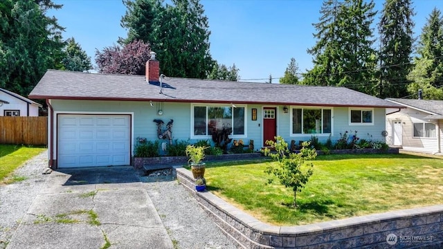 701 Mountain View Dr, Mount Vernon, WA 98273 - ranch-style home featuring an attached garage, a chimney, and driveway