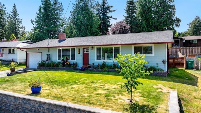 701 Mountain View Dr, Mount Vernon, WA 98273 - ranch-style house featuring a garage, a chimney, and driveway