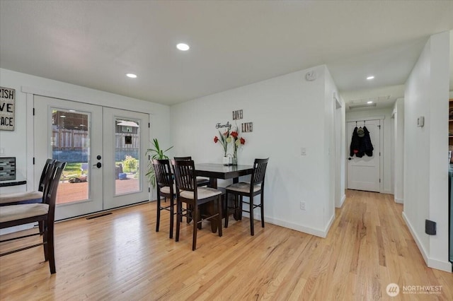 701 Mountain View Dr, Mount Vernon, WA 98273 - dining area featuring french doors, light wood finished floors, and recessed lighting