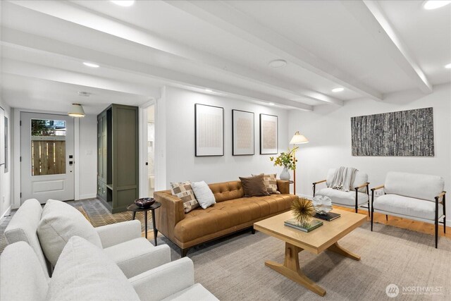 8733 21st Ave NW, Seattle, WA 98117 - living area featuring recessed lighting and beam ceiling