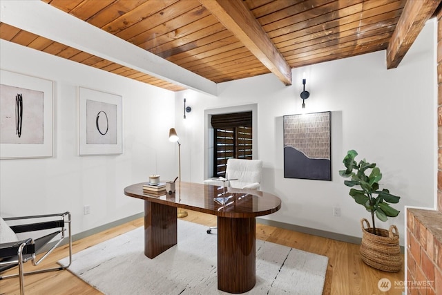 8733 21st Ave NW, Seattle, WA 98117 - office with a wooden ceiling with exposed beams and wood finished floors