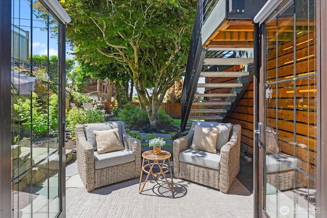 8733 21st Ave NW, Seattle, WA 98117 - view of patio / terrace featuring stairway