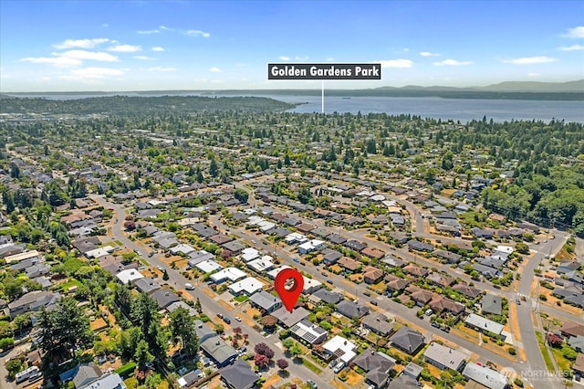 8733 21st Ave NW, Seattle, WA 98117 - aerial overview of property's location featuring a water and mountain view