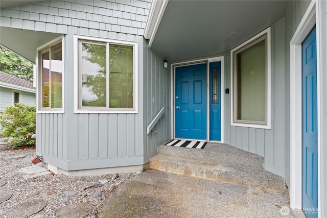 4867 N Village Ln, Bellingham, WA 98226 - doorway to property with board and batten siding