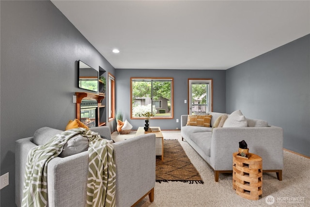 4867 N Village Ln, Bellingham, WA 98226 - carpeted living room featuring baseboards and recessed lighting