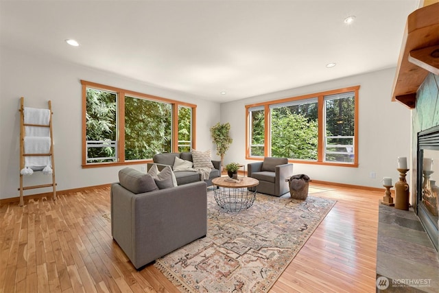 5 Arabian Way, Bellingham, WA 98229 - living area with wood-type flooring, a high end fireplace, and recessed lighting