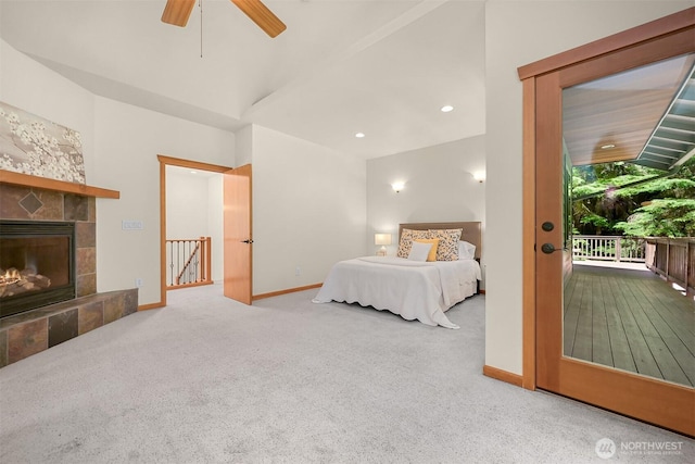 5 Arabian Way, Bellingham, WA 98229 - bedroom with a tiled fireplace, carpet floors, and ceiling fan
