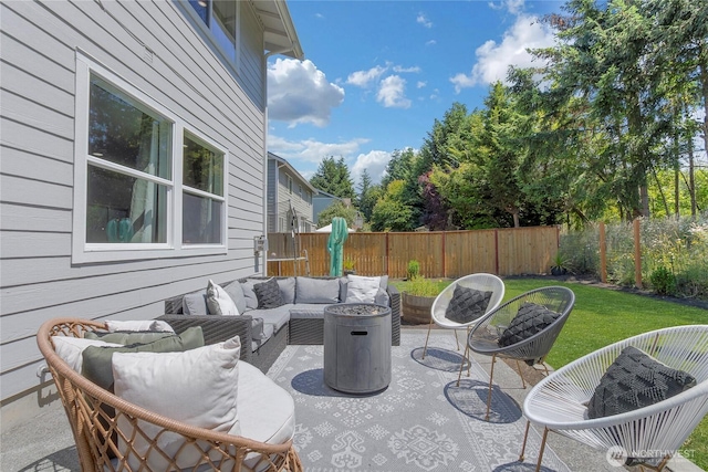19826 207th Street Ct E, Orting, WA 98360 - fenced backyard featuring outdoor lounge area and a patio area