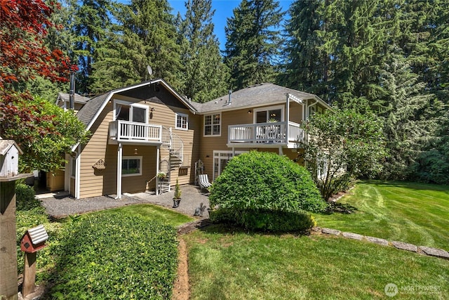 19808 Yew Way, Snohomish, WA 98296 - view of front of property with stairs, a front yard, and a wooden deck