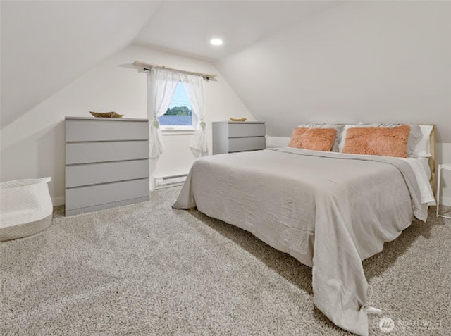 2118 S Sheridan Ave, Tacoma, WA 98405 - carpeted bedroom with a baseboard radiator and vaulted ceiling